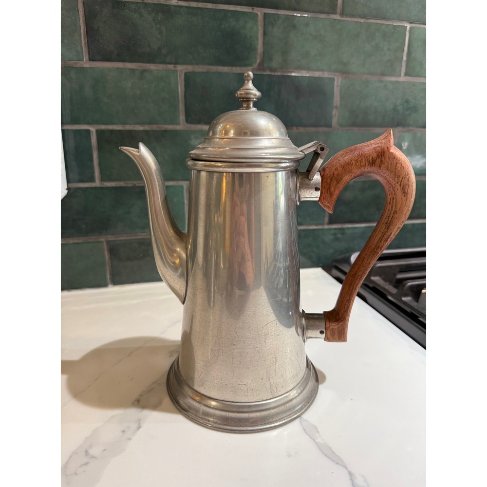 Vintage Stieff Pewter Coffee Teapot P1-12 Wooden Handle